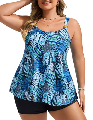 Hanna Nikole Womens Tankini Swimsuits 2 Piece Bathing Suit Flowy Ruffle Tankini Tops with Swim Shorts