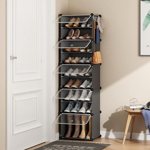Image of Zemic 10 Shelf DIY Shoe Rack Plastic ^ Multi-Purpose Plastic Shoe Rack for Home Shelves, PP Home with Door for Entryway, Chappal Slipper Shoe Stand (Grey, 10-Shelf-5-Door)