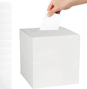 Dokpav White Cardboard Ballot Box with Slot, Wedding Card Post Box with 10 PCS White Cards, Removable Suggestion Raffle Charitable Donation Boxes, for Collecting Wedding Business Card Voting