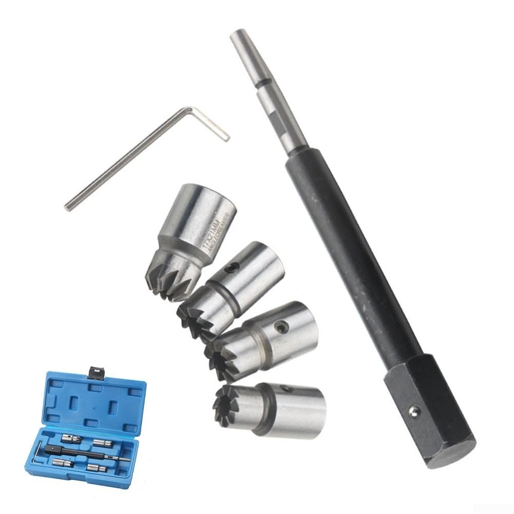 Besttoolifes Kit de herramientas de corte de asiento de inyector diésel de 5 piezas, limpiador de corte de carbono con llave hexagonal de escariador en ángulo plano para la mayoría de los coches