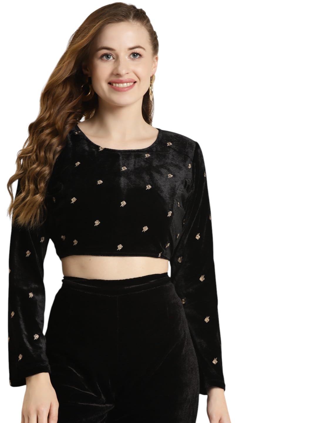 shae by sassafras Women Full Sleeve Embroidered Velvet Crop Top-picture-35