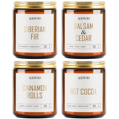 Image of AOOVOO Christmas Candles - 4 PC Scented Candle, 28 oz Soy Candles, Soy Candle for Home Scented,Siberian Fir /Balsam Cedar /Cinnamon Rolls /Hot Cocoa