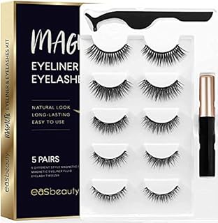 easbeauty 2020 Upgraded Magnetic Eyeliner and Eyelashes Kit, Magnetic Eyelashes with Eyeliner, False Lashes 5 Pairs with Tweezers, Easy to Wear