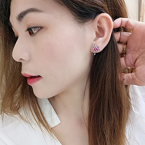 Dainty Flamingo Love Heart Bird Stud Earrings for Women S925 Sterling Silver Cubic Zirconia Small Studs Valentine for Lover for Girlfriend3