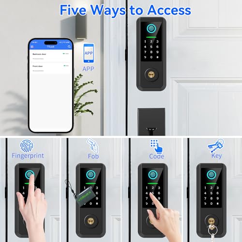 Image of Fingerprint Smart Door Lock with Handle Set, Keyless Entry Door Lock with Keypad,5-in-1 Deadbolt,Bluetooth Deadbolt with Auto Lock,Black