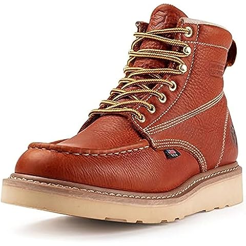 SUREWAY 6 in Mens Soft/Steel Toe Wedge Work Boots for Men-Full Grain Leather,Goodyear,Non-Slip EH Safety Industial Construction Moc Toe Work Boots/Shoes,Soft Toe Light Brown,Size 10.5 Cover