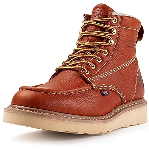 SUREWAY 6 in Mens Soft Toe Work Boots for Men-Full Grain Leather,Goodyear,Non-Slip EH Safety Industial Construction Wedge Moc Toe Work Boots/Shoes,Soft Toe Light Brown,Size 6.5