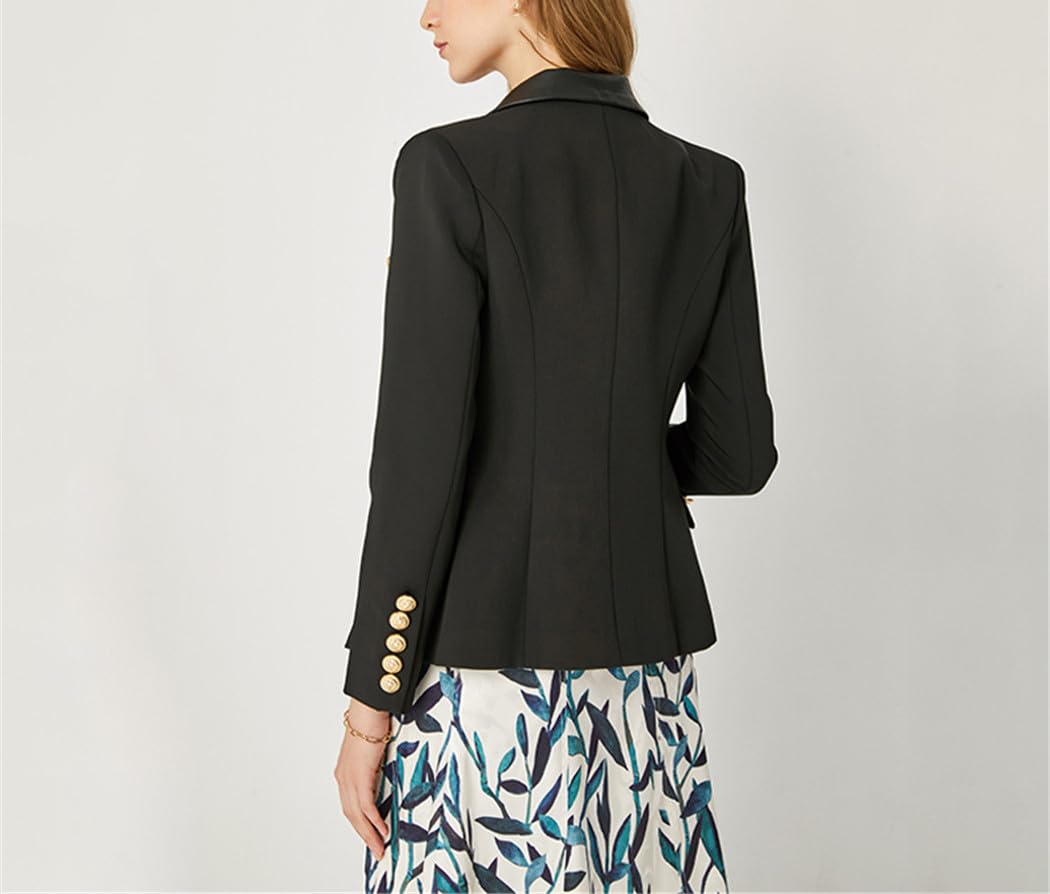 FULBHPRINT Primavera Otoño Europeo PU Cuero Cuello Delgado Negro Blazer OL Formal Clásico Trabajo Blazers