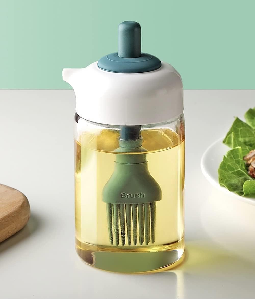 (2 in 1 Oil Dispenser, Condiment Jar With Silicone Brush, 230ml Liquid Bottle, Oil Control Container for Kitchen Cooking/Barbecue (Oil Spray Bottle)