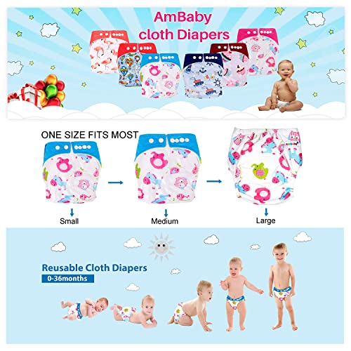 Image of Ambaby Cloth Diapers Combo Pack Quick Dry Comfort Gots Certified Free Size Button Adjustable, Washable, Reusable, Multilayered Cotton Pads And Boosters, Animals Blue And Cup Cake Printed - Pack Of 2