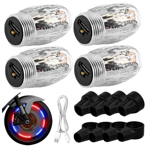 Lot de 4 lumières de Roue, lumières de vélo pour Roues, lumières LED colorées pour pneus, Bouchons de Tige de Valve intelligents, lumières Rechargeables,...