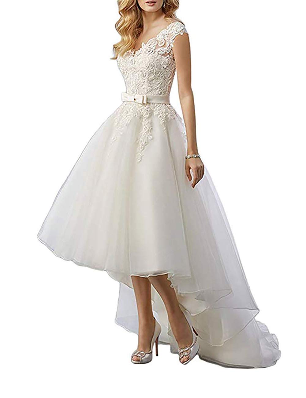 Vestido de Noche de Palabra a Vestido de Baile Asimétrico Cinturón de Corbata V, Blanco, 40