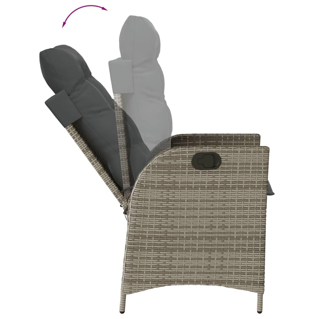 Poltrona da giardino regolabile con cuscino, 2 pezzi, grigio polyrattan intrecciato, imbottitura comoda, rivestimento rimovibile, struttura in acciaio per esterni Relax