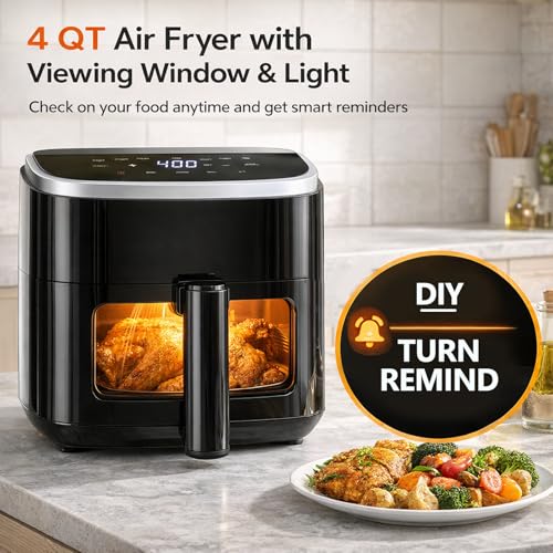 Image of Simple Deluxe 8-in-1 Air Fryer 4 Qt, Digital Preset Airfryer with Visible Window, Nonstick and Dishwasher-Safe Basket for Chips, Bake, Wings, 60-Min Timer, 1500W, Gray