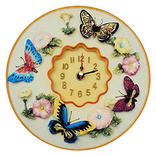 Butterfly Clock, 8” Round, 3D Polystone - Butterflies Wall Decor For Kitchen, Nursery, Bedroom, Patio, Bathroom, Office Butterfly Decoration - Best Butterflies Gift Idea, Butterflies Decoration.