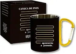 Caneca Inox com Alça Mosquetão 220ml Premium Portátil Para Acampamento Camping Viagem Trilha Esporte Resistente Leve Durável Presente Aventura Mochila Escalada Caminhada Pescaria
