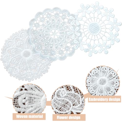 DOKRIN Adornos de encaje de costura,8 piezas de flores bordadas solubles en agua, accesorios de ropa en forma de corazón, flores, bolsos de cuero, accesorios de ropa, decoraciones