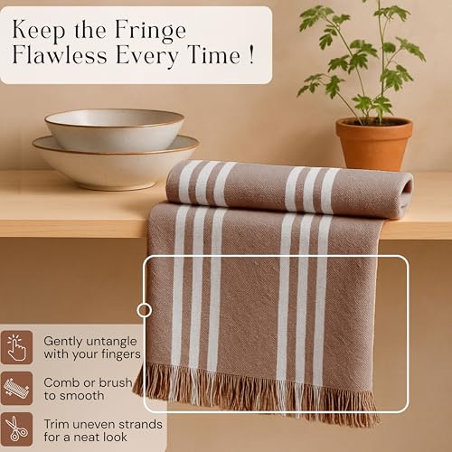Image of Prewashed Striped Dish Towels 4 Pack, 16x26 Inches, Quick Dry Towels for Kitchen, Durable, Reusable and Absorbent Wash Cloths Set, Washable Fabric, Heavy Duty for Daily Use - Brown