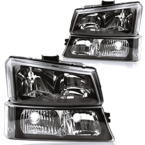 OEDRO Headlight Assembly Compatible with 2003-2007 Chevy Silverado / 2003-2006 Chevrolet Avalanche 1500 2500 3500 1500HD 2500HD Black Headlamp Housing Projector Headlights