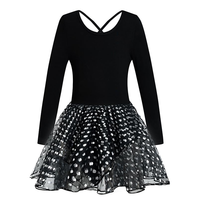 Phineein Girls' Long Sleeve Criss-Cross Back Dance Leotard with Dress Cutout Back3