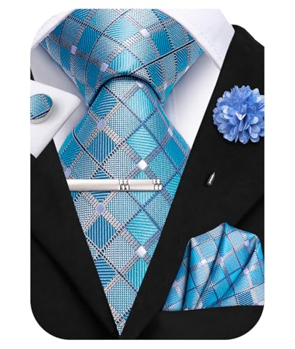 Image of Hi-Tie Mens Paisley Floral Striped Ties Set Silk Necktie and Lapel Pin for Men Pocket Square Cufflinks Set Business Wedding