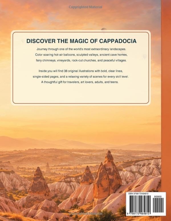 1Cappadocia Coloring Book: A Magical Journey Through Fairy Chimneys, Valleys and Hot Air Balloons - 38 Unique Single-Sided Designs for Adults and Teen image 3