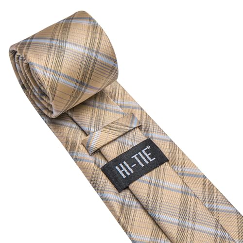 Image of Hi-Tie 70 inches Ties for Men Silk Extra Long Necktie and Pocket Square Cufflinks Set Men Big and Tall Tie Business