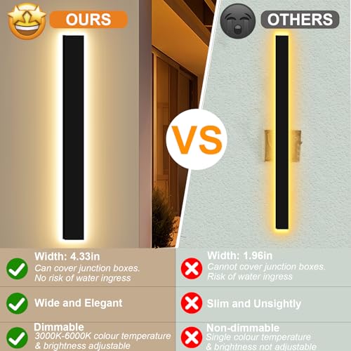 Modern Outdoor Lights Fixture 2pc 39in,4.33in Wide Dimmable Long Exterior Light,Outside LED Wall Sconce IP65 Waterproof,Black LED Outdoor Entrance Lighting for Garage/Porch/Front Door