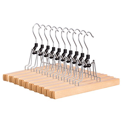Pre&Mium 10 Stück Hosenspanner Kleiderbügel Holz Hosenbügel mit Rutschfest Hosenklemmbügel Hosenhalter, 360 Grad drehbar