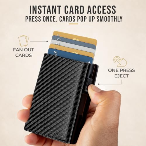Image of TopMost Genuine Leather Pop Up Wallet for Men, Credit Card Holder, RFID Blocking Ridge Wallets for Men with ID Window, Slim, Minimalist, 5-9 Card Capacity & Cash Slot