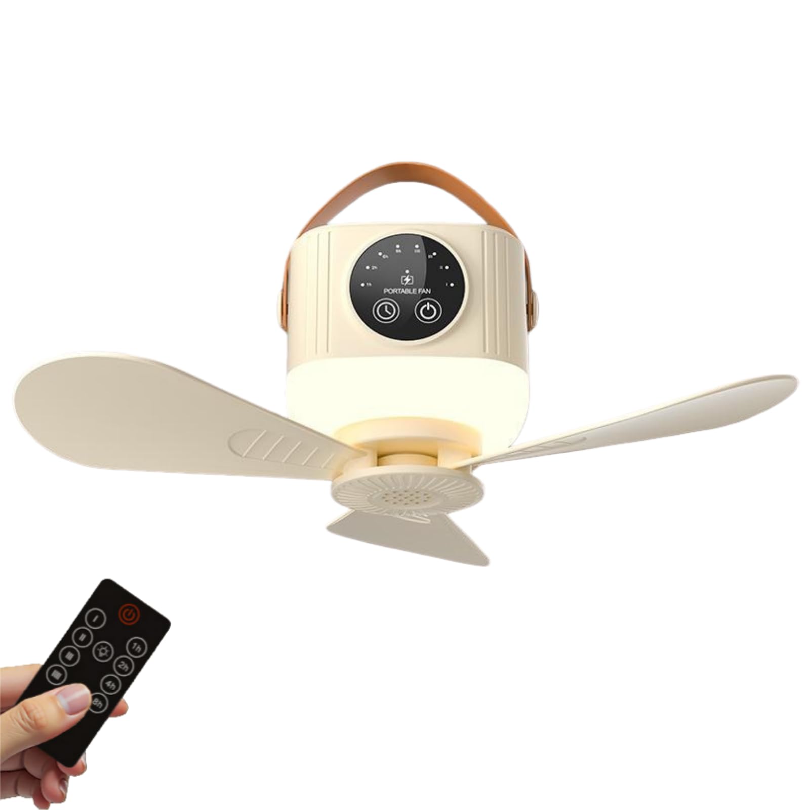 ENCOMAG Portable Camping Fan with LED Light, 7200mAh Rechargeable Tent Fan, Remote Control, Detachable Blades, Timer, 4 Speeds 3 Brightness, USB Ceiling Fan for Picnics, Travel, Emergency (#B)