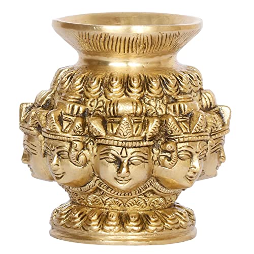 Kartique Brass Ashtalakshmi Kalash Lota with 8 Laxmi Head Gold Color