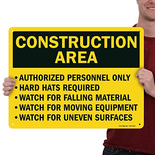 SmartSign "Construction Area - Authorized Personnel Only, Hard Hats Required" Sign | 18" x 24" Aluminum