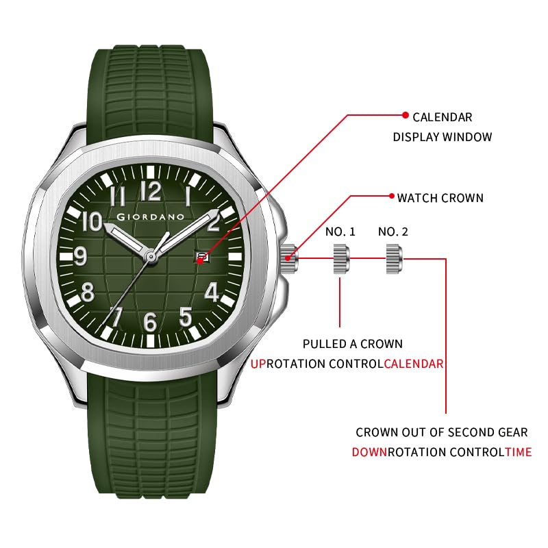 Image of GIORDANO Analog Watch for Men - Textured Dial, Stainless Steel Strap, Date Display, Quartz Movement, Water Resistant