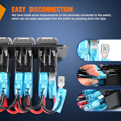 Image of Nilight 2 Gang Rocker Switch Panel w /Purple LED Light 5Pin On Off Pre-Wired | Aluminum Toggle Switches Waterproof for 12V /24V Cars Marine Boats ATVs Trailers RV Trucks