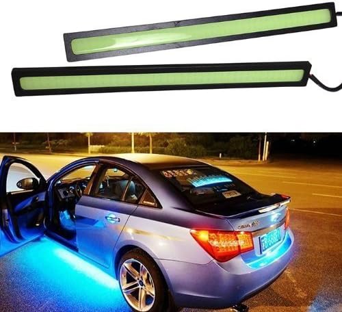 JEOEUS 2PCS Car Vehicle COB Ice-Blue LED DRL Daytime Running Light Fog Lamp Driving Bulbs Waterproof - Black Frame