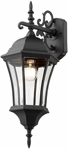 Miniatura 5 de Z-Lite 522M-BK Wakefield - Lámpara de pared para exteriores, marco de aluminio, acabado negro y sombra biselada transparente de material de vidrio