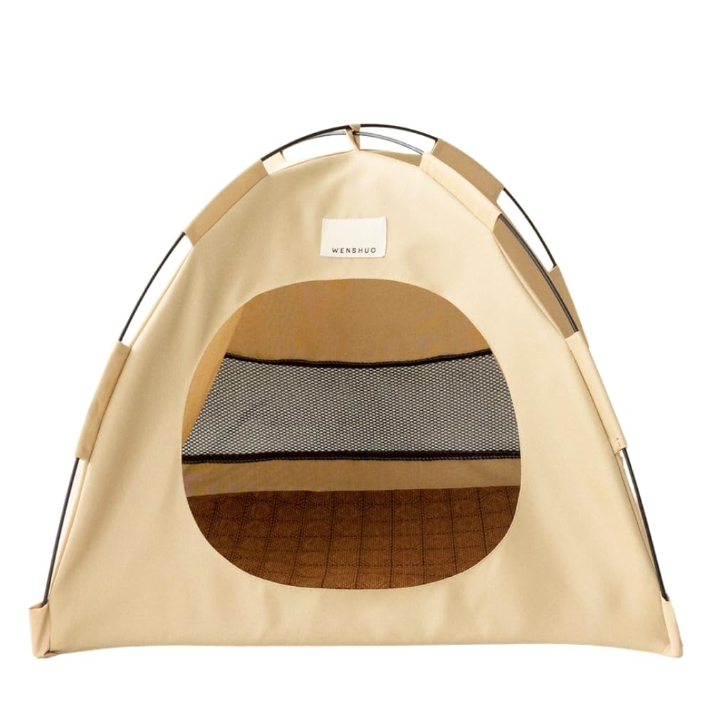 WENSHUO Portable cat Tent, pop-up pet Tent, Waterproof pet Bed, Open Cool Breathable cat nest (Cream, 13.78" L × 13.78" W × 11.81" H)
