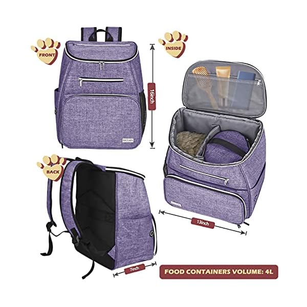 BAGLHER-Dog-Travel-Bag-BackpackAirline-Approved-Pet-Supplies-BackpackDog-Travel-Backpack-with-2-Silicone-Collapsible-Bowls-and-2-Food-Baskets-Purple Waterproof Dog Saddle Bag with Poop Bag Dispenser - Adventure Paws