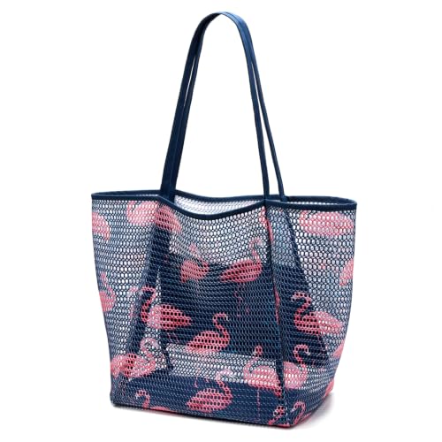 Image of KALIDI Beach Nylon Mesh Tote Bag, Casual Tote Bag Hobo Women Foldable MAX 23L Shoulder Bag For Beach Picnic Vacation
