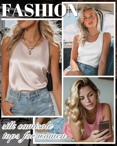 Image of 4 Pack Women's Lightweight Satin Tank Tops Silk Camisole Soft Sleeveless Layering Cami Scoop Neck Undershirt