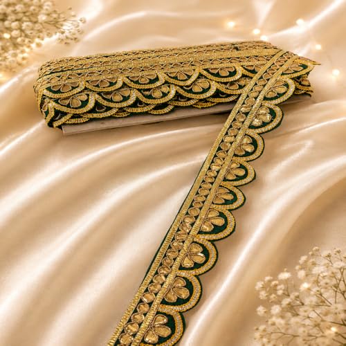 Image of Designer Golden Zari Lace Border for Ethnic Dress Blouse Saree Dupatta Lehenga Chunri Craft Decoration Sewing Embroidery Decorative Trim Roll Red and Gold (RM-LACE47-2)