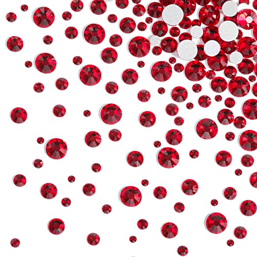 Image of Beadsland Rhinestones for Makeup,8 Sizes 2500pcs Red Flatback Rhinestones Eye Gems for Nails Crafts with Tweezers and Wax Pencil,Siam,SS4-SS30