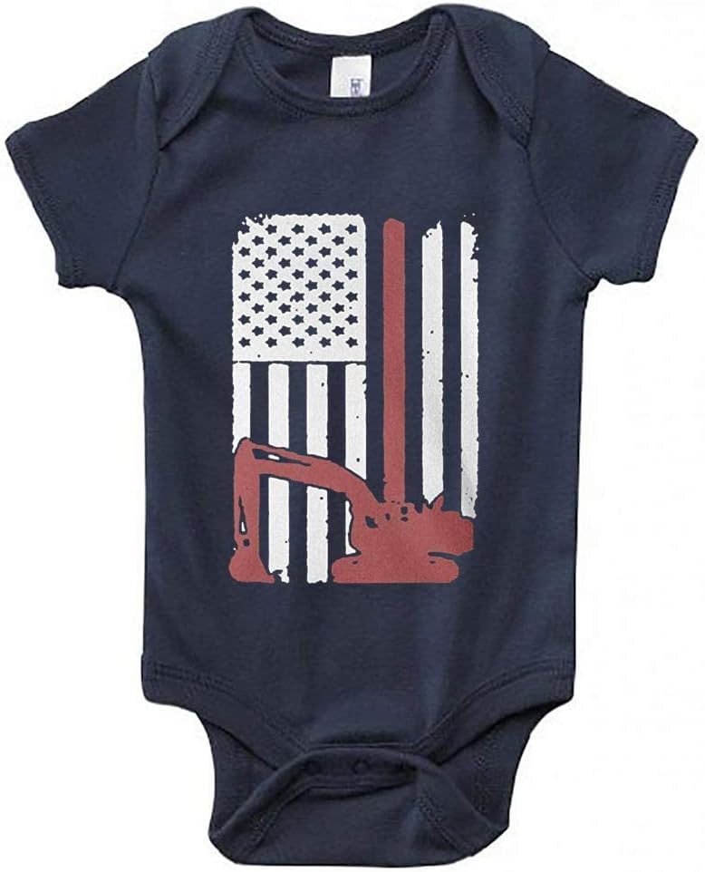 Heavy Equipment Operator Excavator Us Flag Unisex Baby Short Sleeves Bodysuit