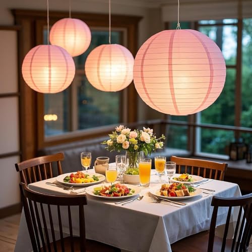 Image of 8 inch10 inch12 inch Pink Paper Lanterns Chinese Lanterns Graduation Decorations Mulan Birthday Party Decorations Home Decor(Set of 5,10 inch, Pink)