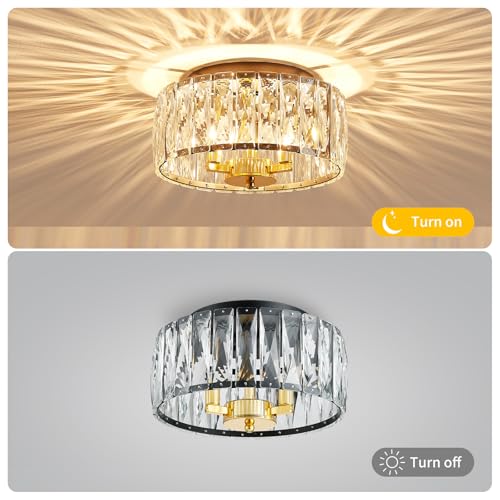 ElegLumi K9 Crystal Ceiling Light, 3-Light Modern Flush Mount Ceiling Light Fixture for Living Room, Dinning Room Hallway, D12 × H6 inch, Black & Gold Finish Frame & K9 Crystal by ElegLumi - Used condition - Image 3