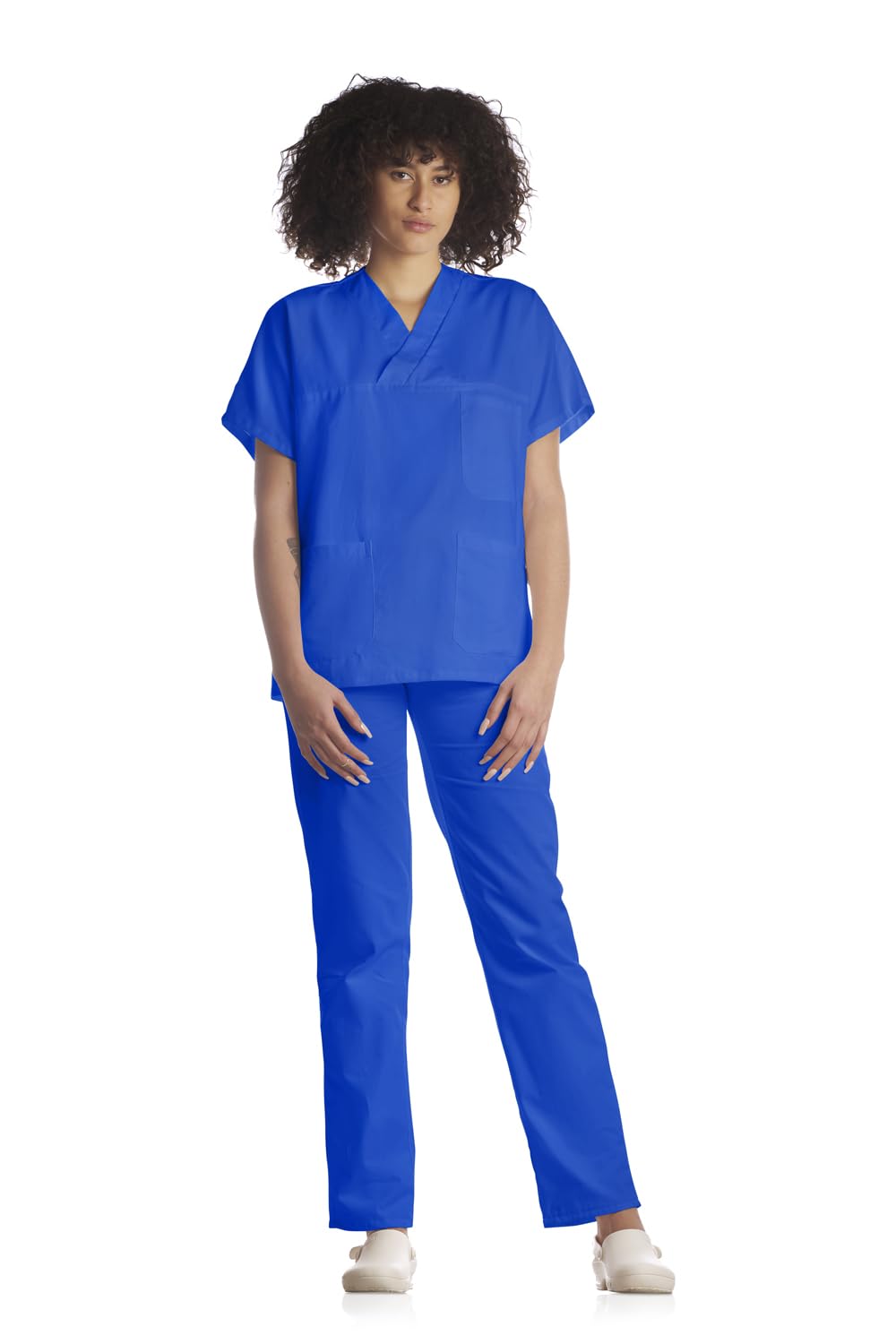 Tecno Hospital Casacca OSPEDALIERA, OSS, ESTETICA Infermiere, Medico, Sanitario, Laboratorio 2 Tasche Anteriori con Taschino, Spacchi Laterali, Scollo A V, Unisex (Blu, S)