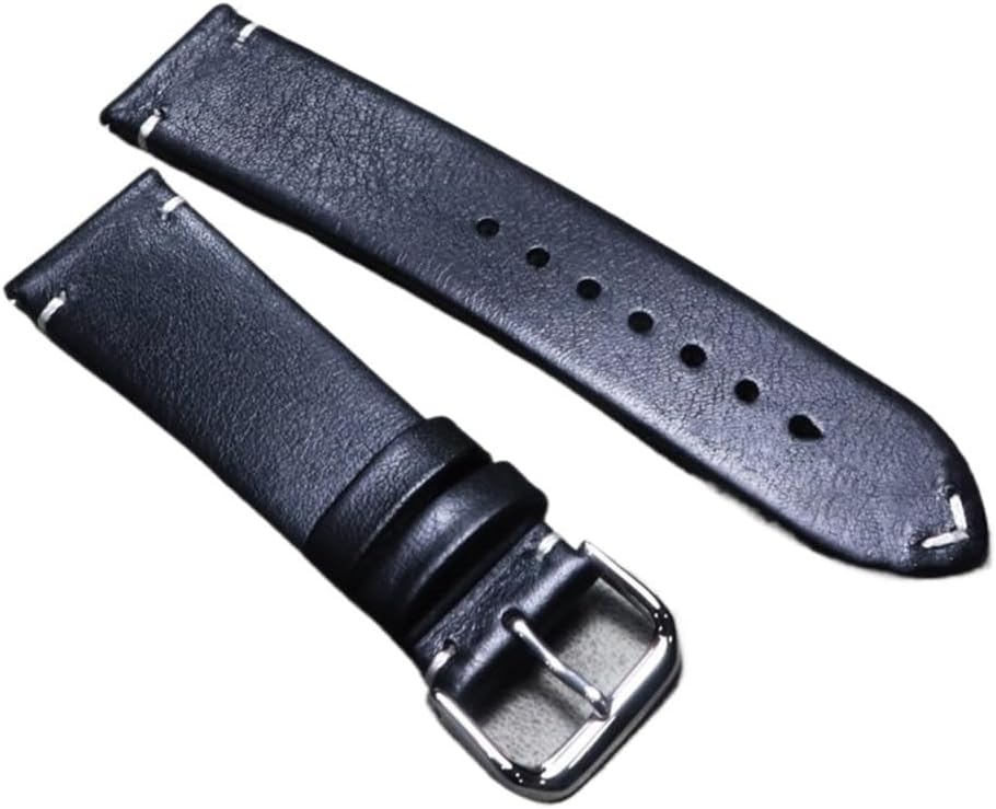 HFERHT Handmade Watchband Watch Belt Genuine Leather Breathable Strap 18/19/20mm 21mm 22mm Vintage Black Casual Wristband