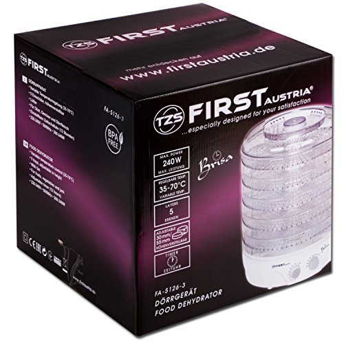 TZS First Austria - Dörrgerät mit Timer bis 12 Std und Temperaturregler von 35-70°Celcius, 5 Etagen, BPA Frei, inklusive Rezeptheft, Dörrautomat Dörrgerät Obsttrockner Dörrapparat mit Zeitschaltuhr - 9