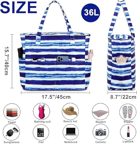 Image of Waterproof Beach Tote Pool Bags for Women Ladies Extra Large Gym Tote Carry On Bag With Wet Compartment for Weekender Travel